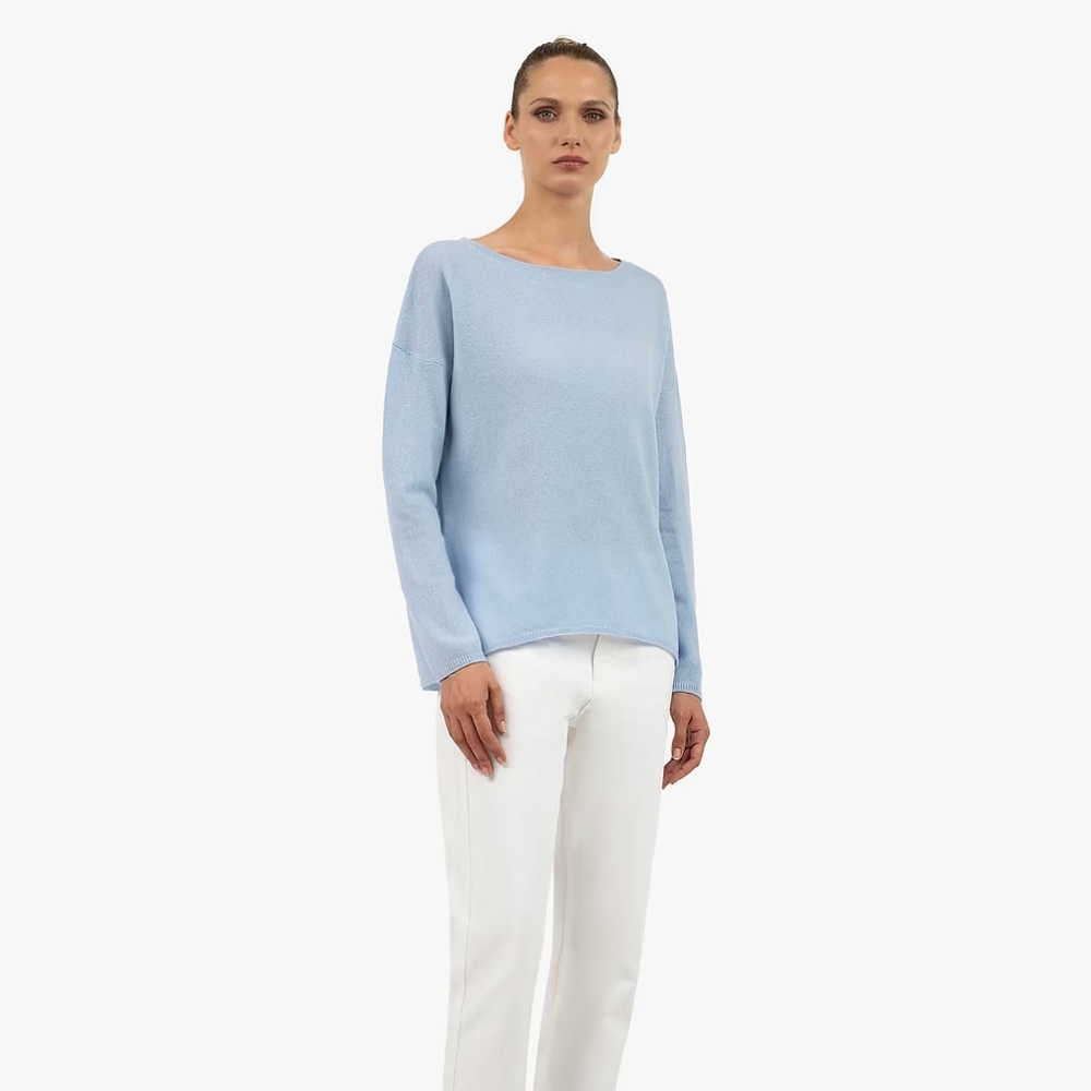 DIANE VON FURSTENBERG DVF 100% Cashmere Zandra Cloud Blue Boat Neck Sweater L